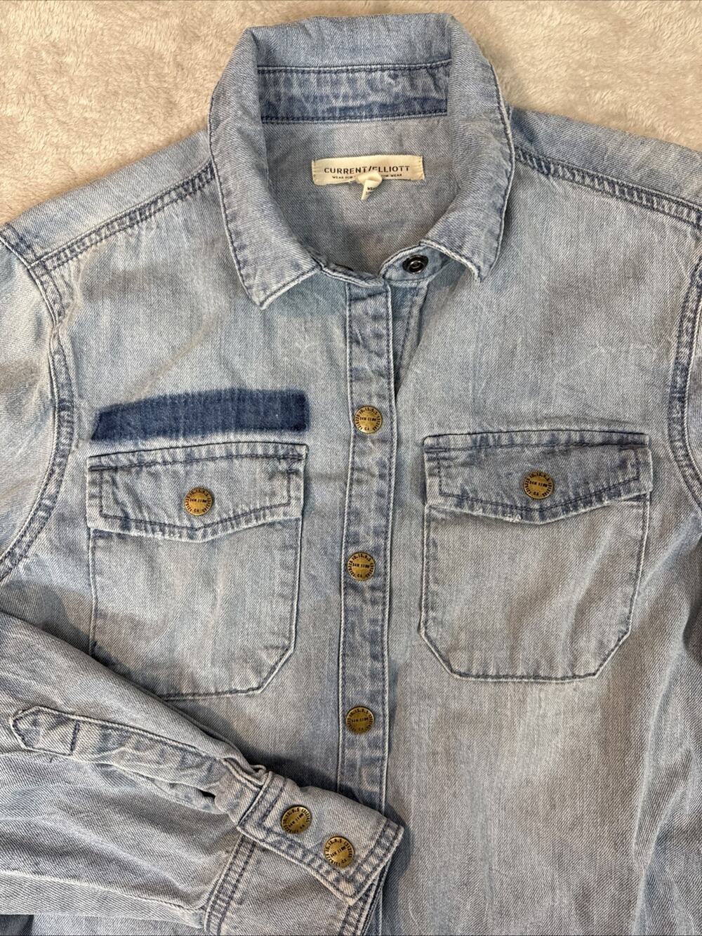 Current/Elliott The Fleet Jacket Cotton Hemp Denim M Snap Shirt Western Ranch